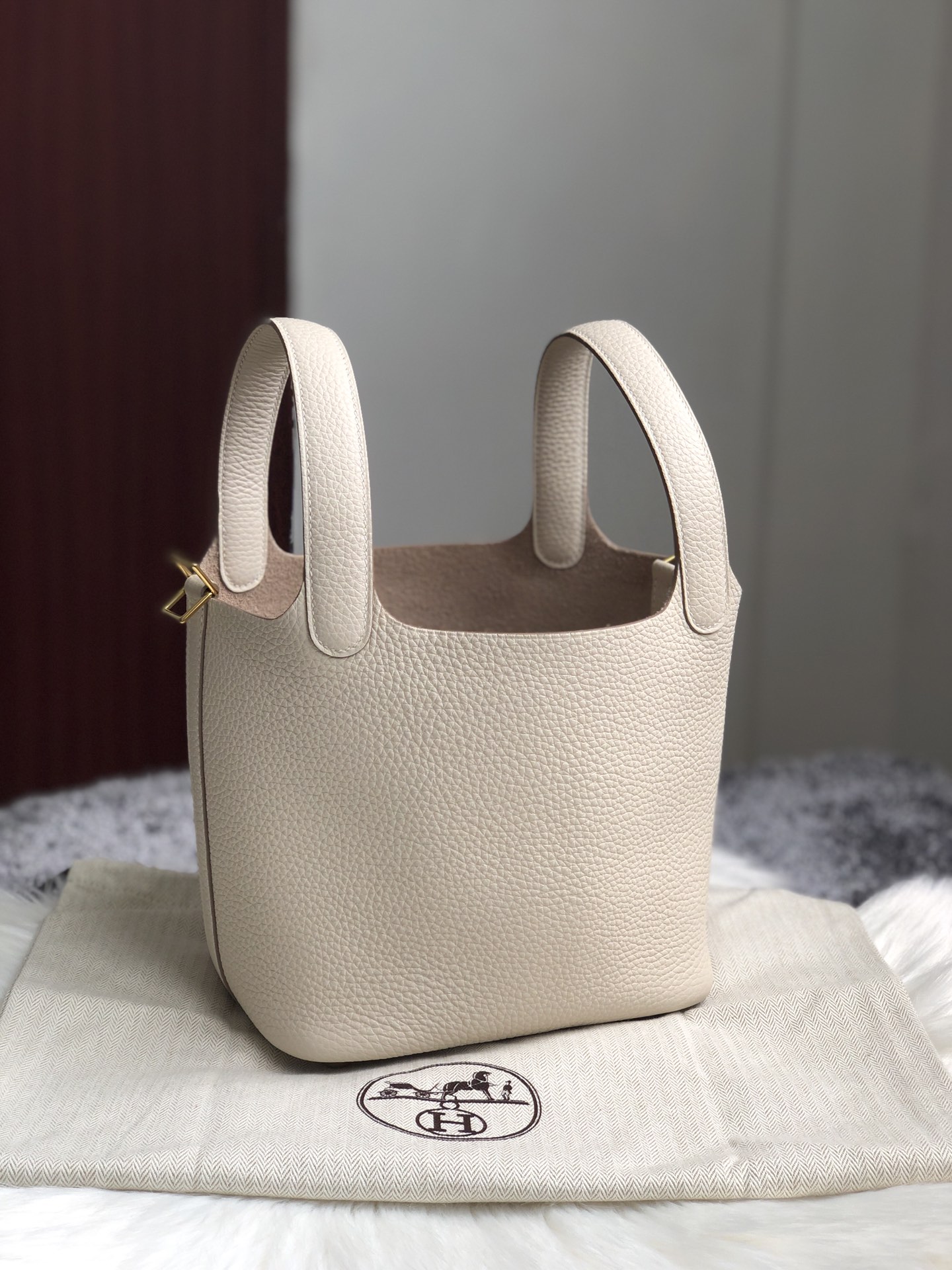 에르메스 피코탄18 화이트 금장 끌레망스 가죽